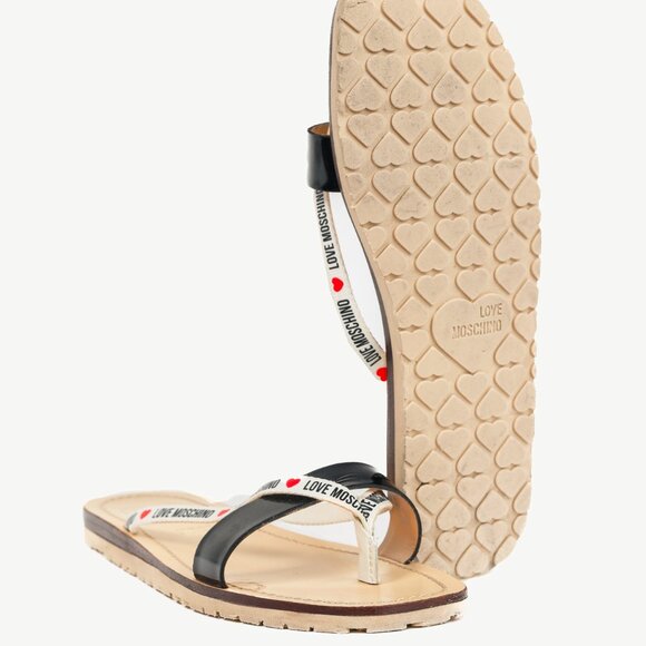 Love Moschino Black PVC Logo-Strap Thong Sandals - Picture 5 of 10
